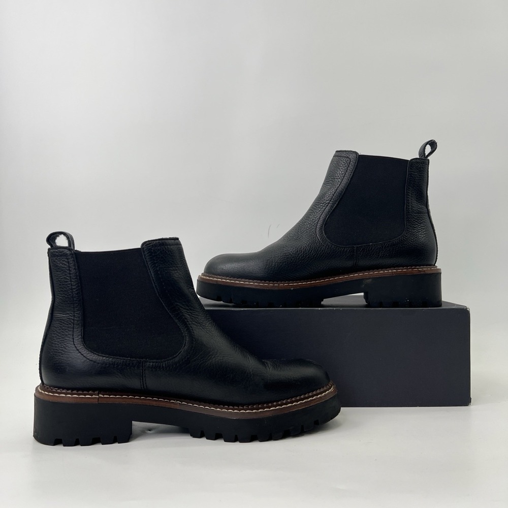CASLON Miller Boots Water Resistant Leather Black Chelsea Chunky Soles Size 7.5